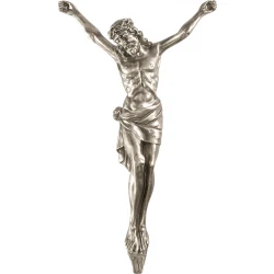 Korpus Pana Jezusa na krzyż z żywicy srebrny + napis 63 cm + lakier